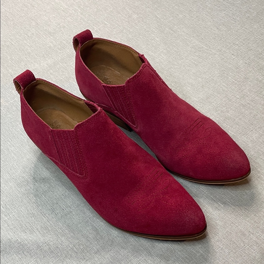 Frye & Co Burgundy Red Suede Slip On Ankle Booties Western Stitching 9.5 Boots